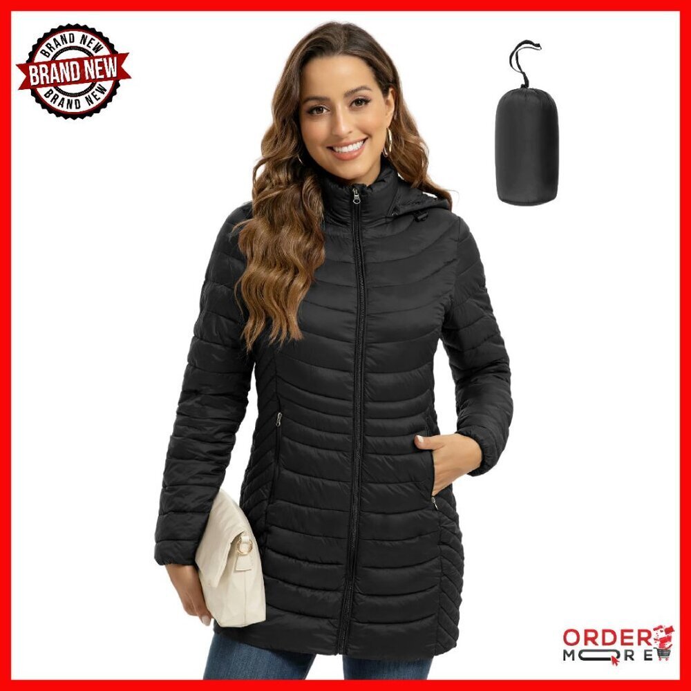 Lightweight Packable Puffer Jacket Hooded Travel Coat with Pockets